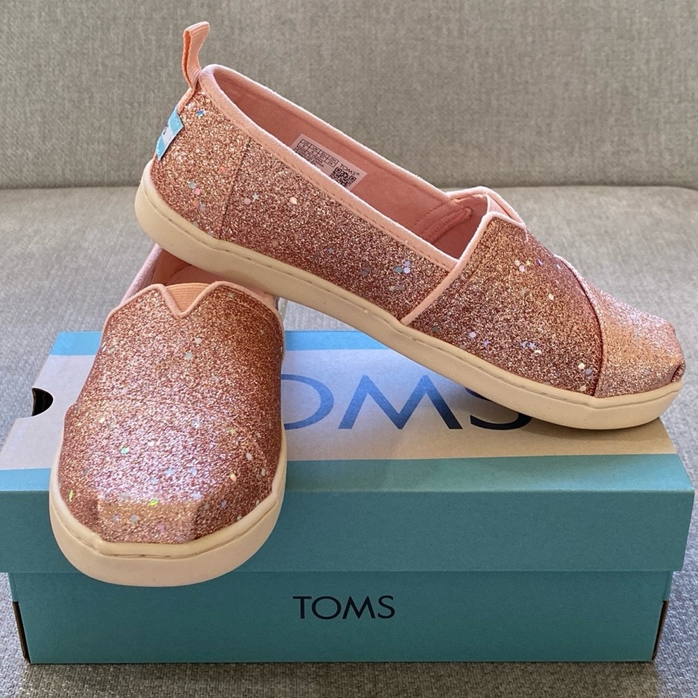 NIB✨TOMS Cosmic Glitter Girls' Alpargata Shoes Rose Gold, Size 5 Youth✨